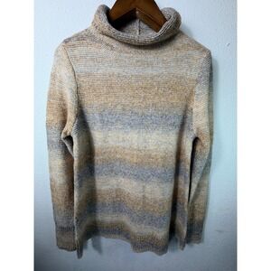 J. Jill Women Sweater Tan Blue Size M Wearever Ombre Space Dye Turtleneck Knit